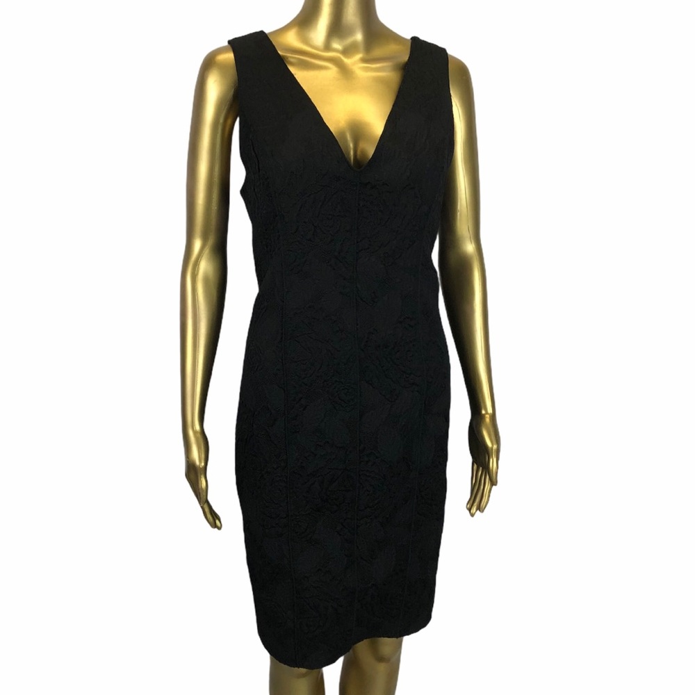 Tracy Reese Sheath Dress Black Floral Brocade Sleeveless Sz 10 Polyester Blend